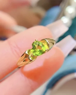 Natural Peridot Heart Solitaire Ring