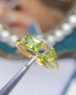 Natural Peridot Triple Rectangle Ring