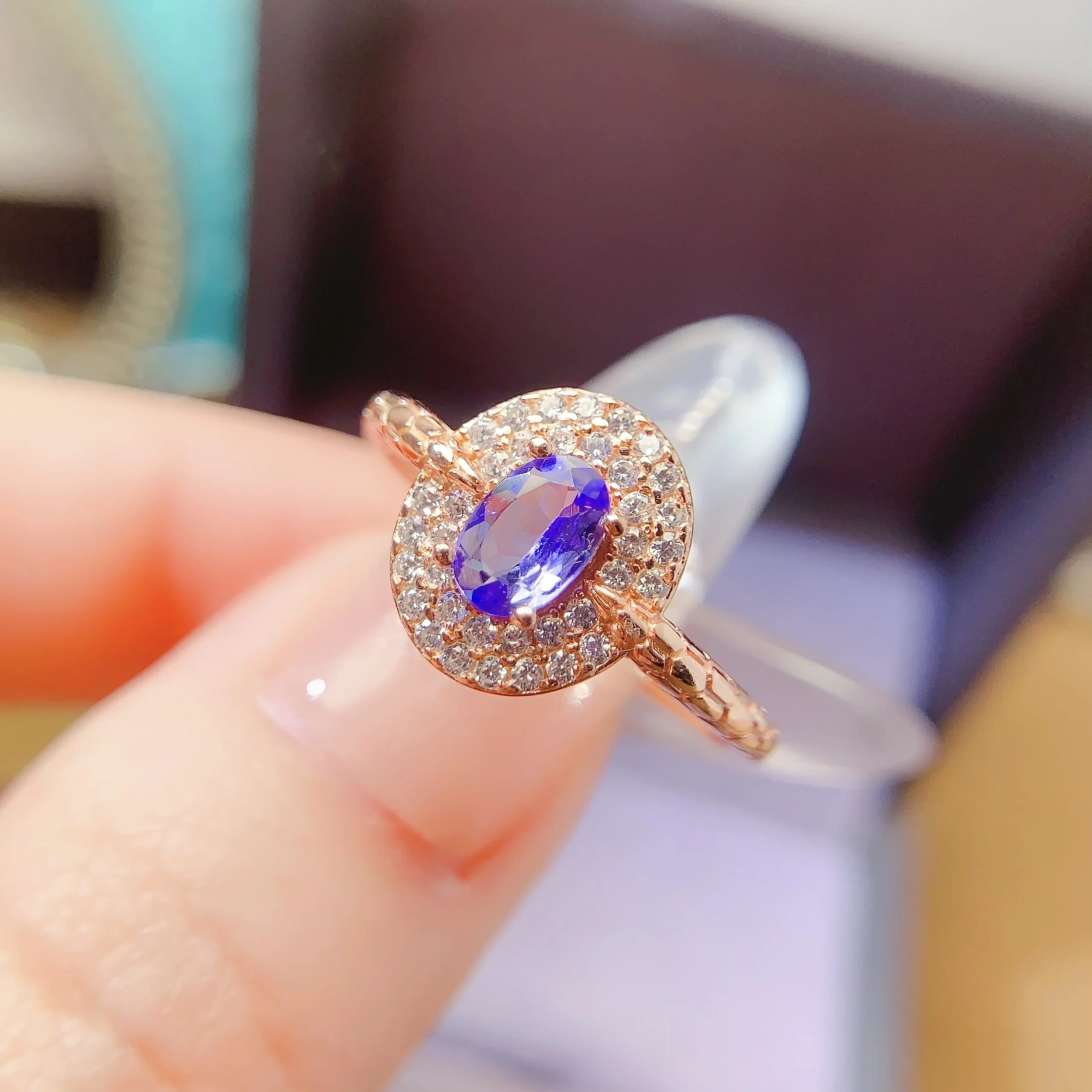Natural Tanzanite Petite Oval Ring - view 1