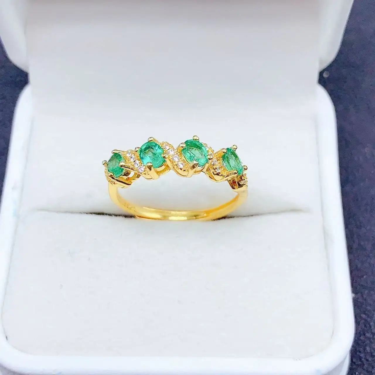 Natural Emerald Wavy Row Ring - view 1