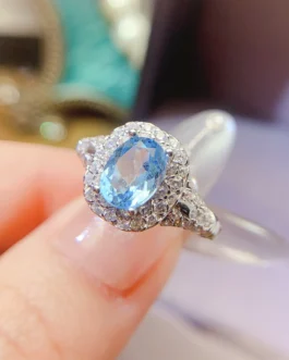 Natural Topaz Halo Band Ring