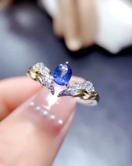 Natural Sapphire Chevron Leaf Ring