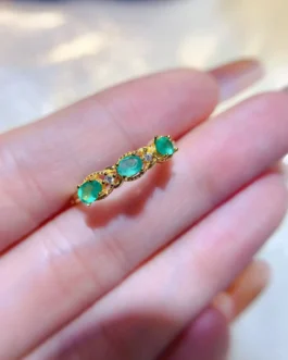 Natural Emerald Three Stone Ring