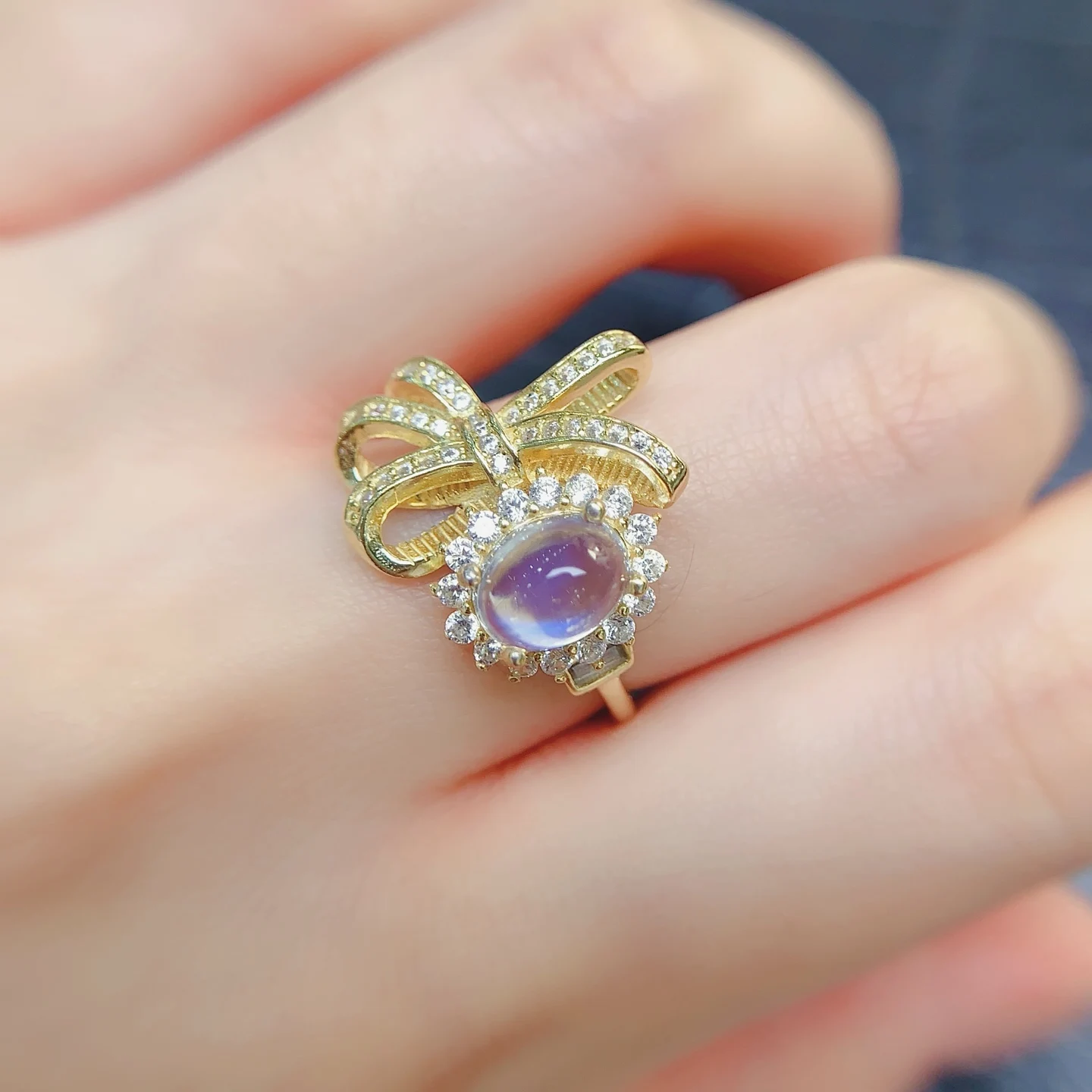 Natural Blue Moonstone Fine Ring - view 5