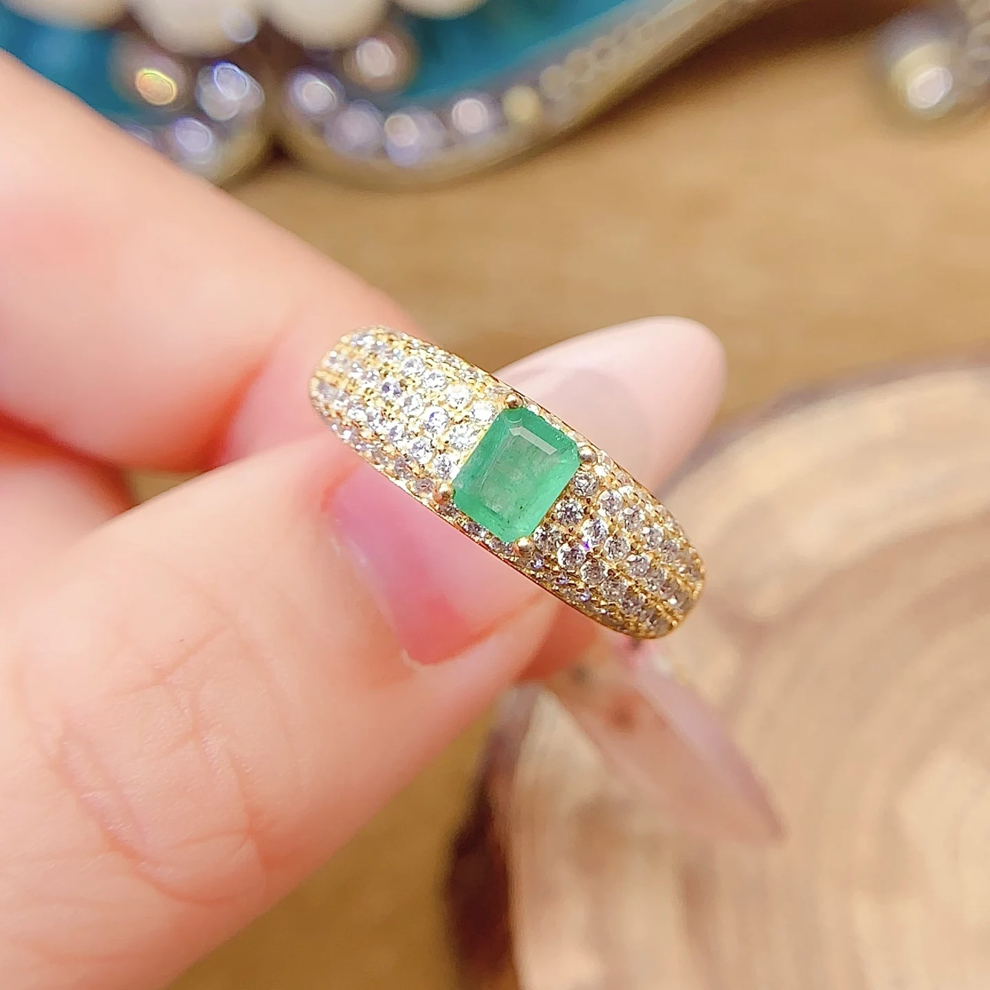 Natural Emerald Chunky Pavé Ring - view 3