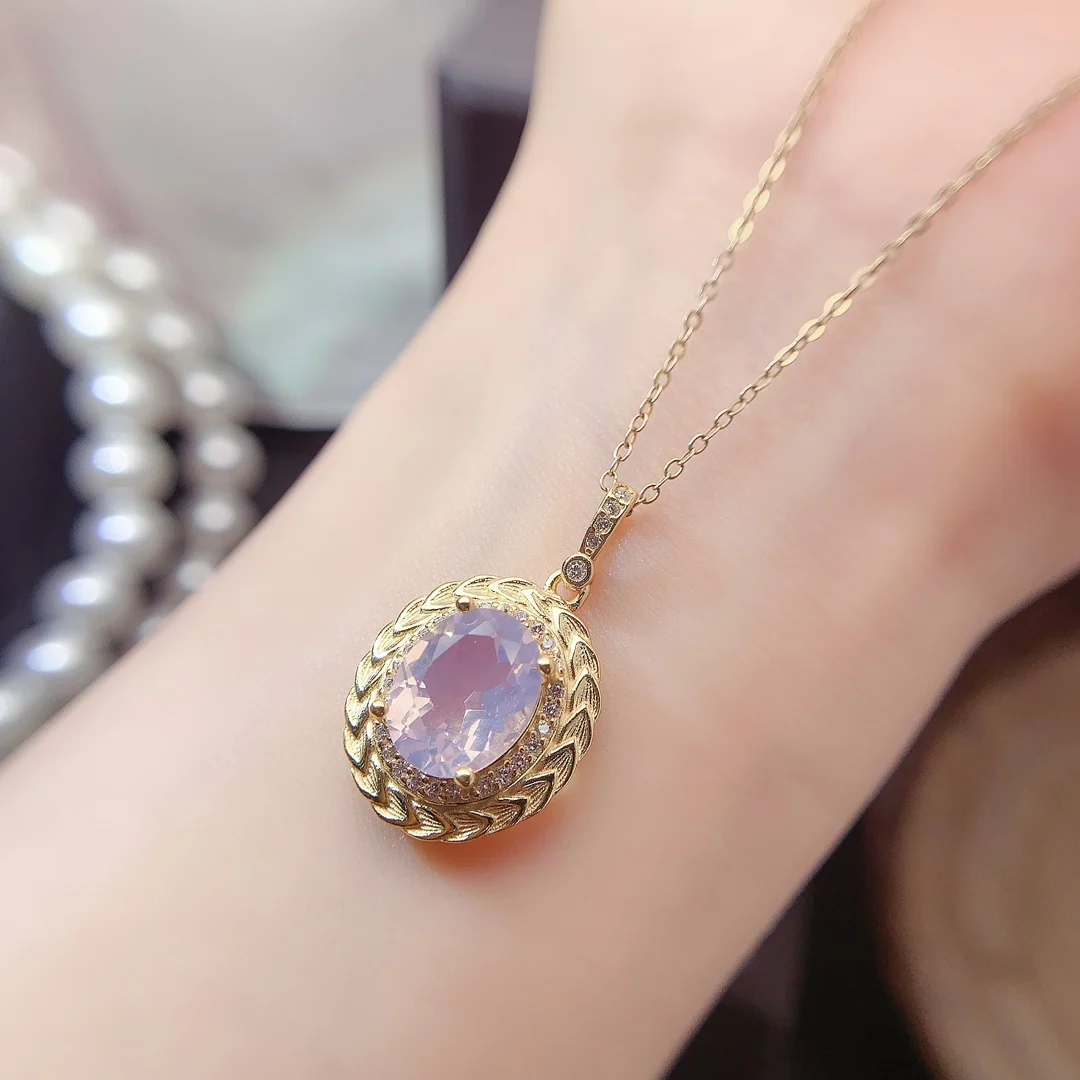Natural Lavender Oval Halo Pendant - view 3