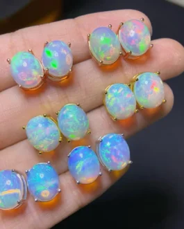 Natural Opal Oval Stud Earrings