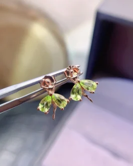 Natural Peridot Bow Stud Earrings