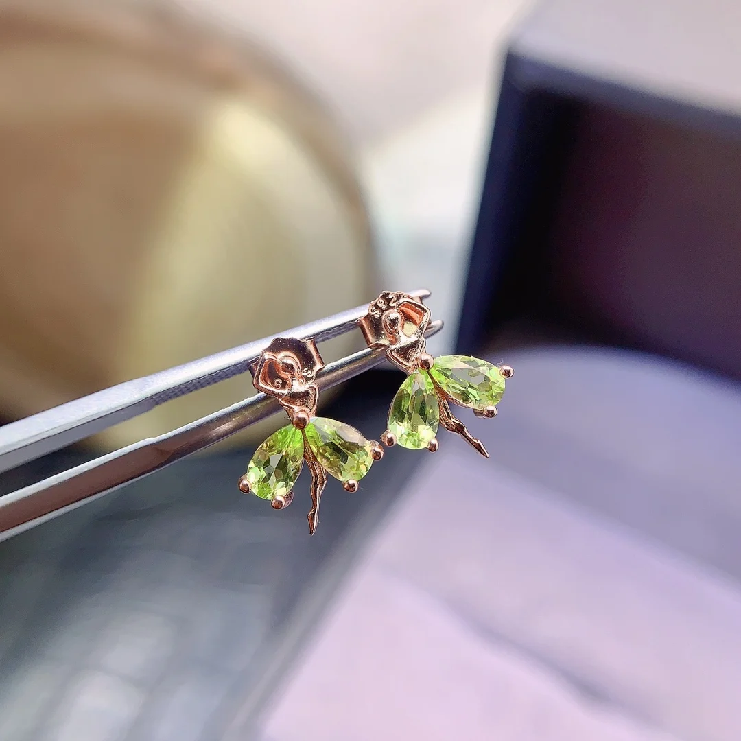 Natural Peridot Bow Stud Earrings - view 1