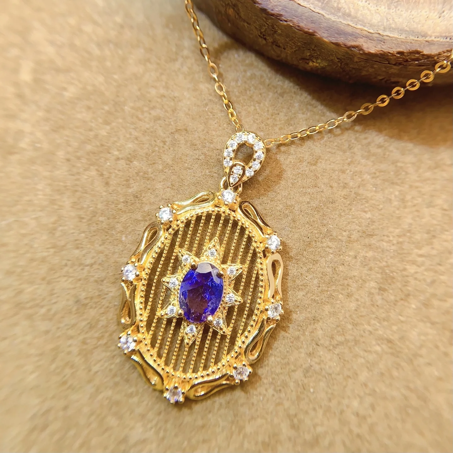 Natural Tanzanite Filigree Pendant Necklace - view 5
