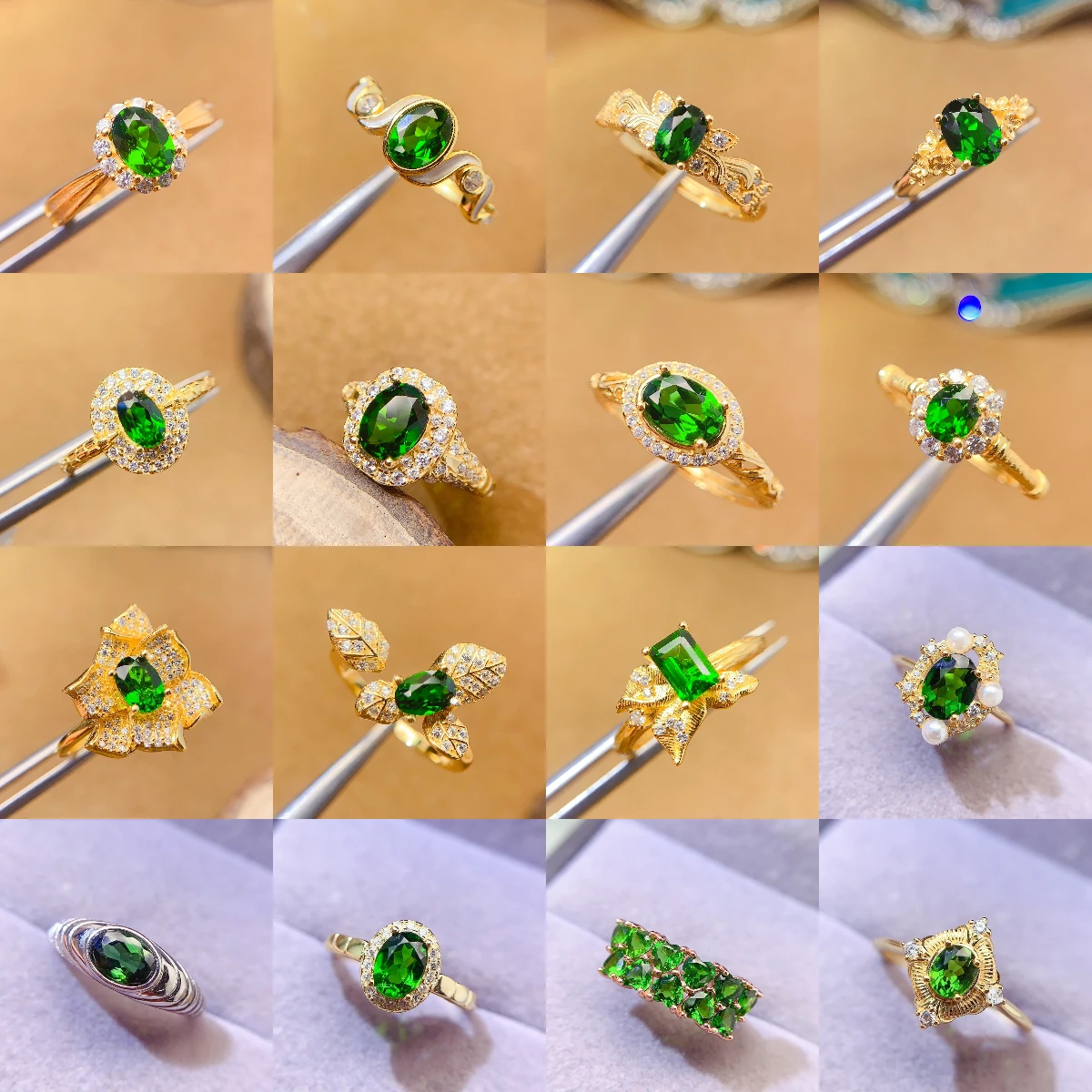 Natural Diopside Oval Halo Ring - view 4