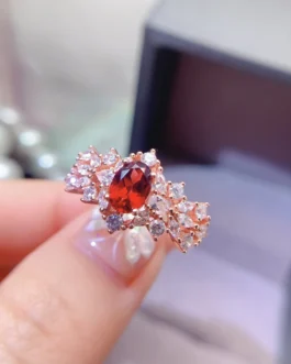 Natural Garnet Floral Cluster Ring