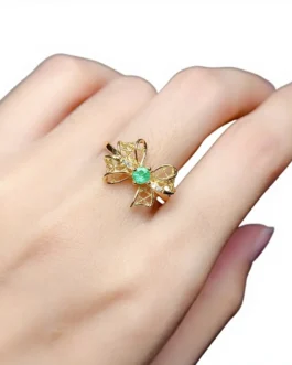 Natural Emerald Gold Bow Ring