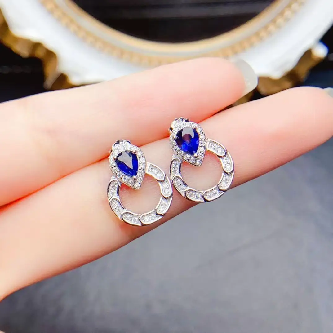 Natural Sapphire Round Earrings - view 3
