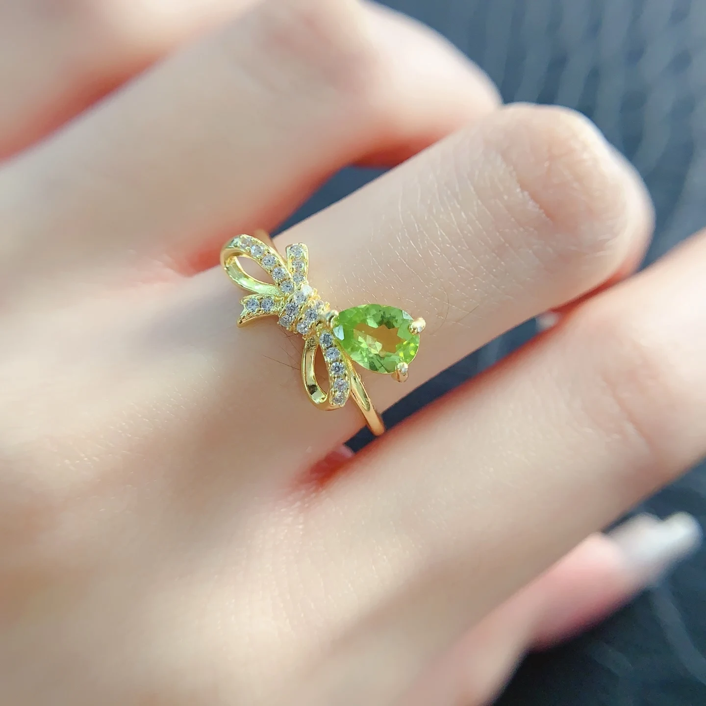 Natural Peridot Pear Bow Ring - view 5