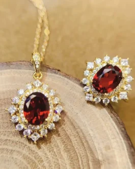 Natural Garnet Bridal Jewelry Set