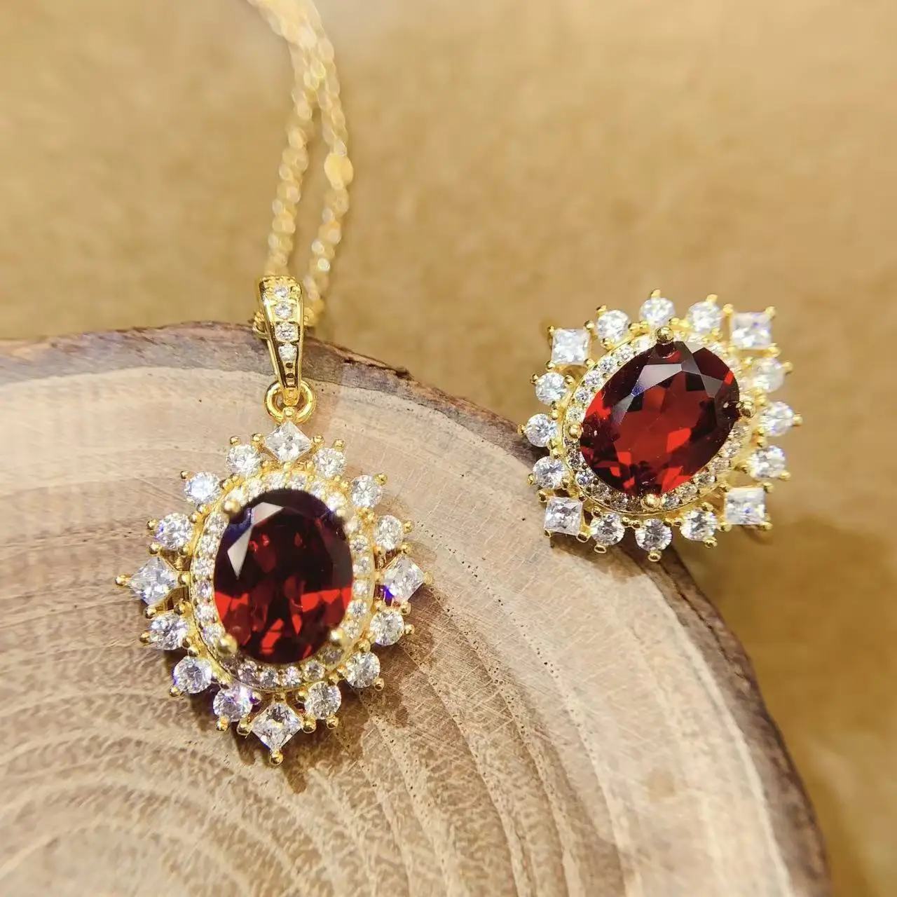 Natural Garnet Bridal Jewelry Set - view 1