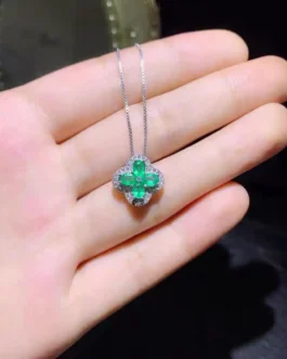 Natural Emerald Blossom Pendant Necklace