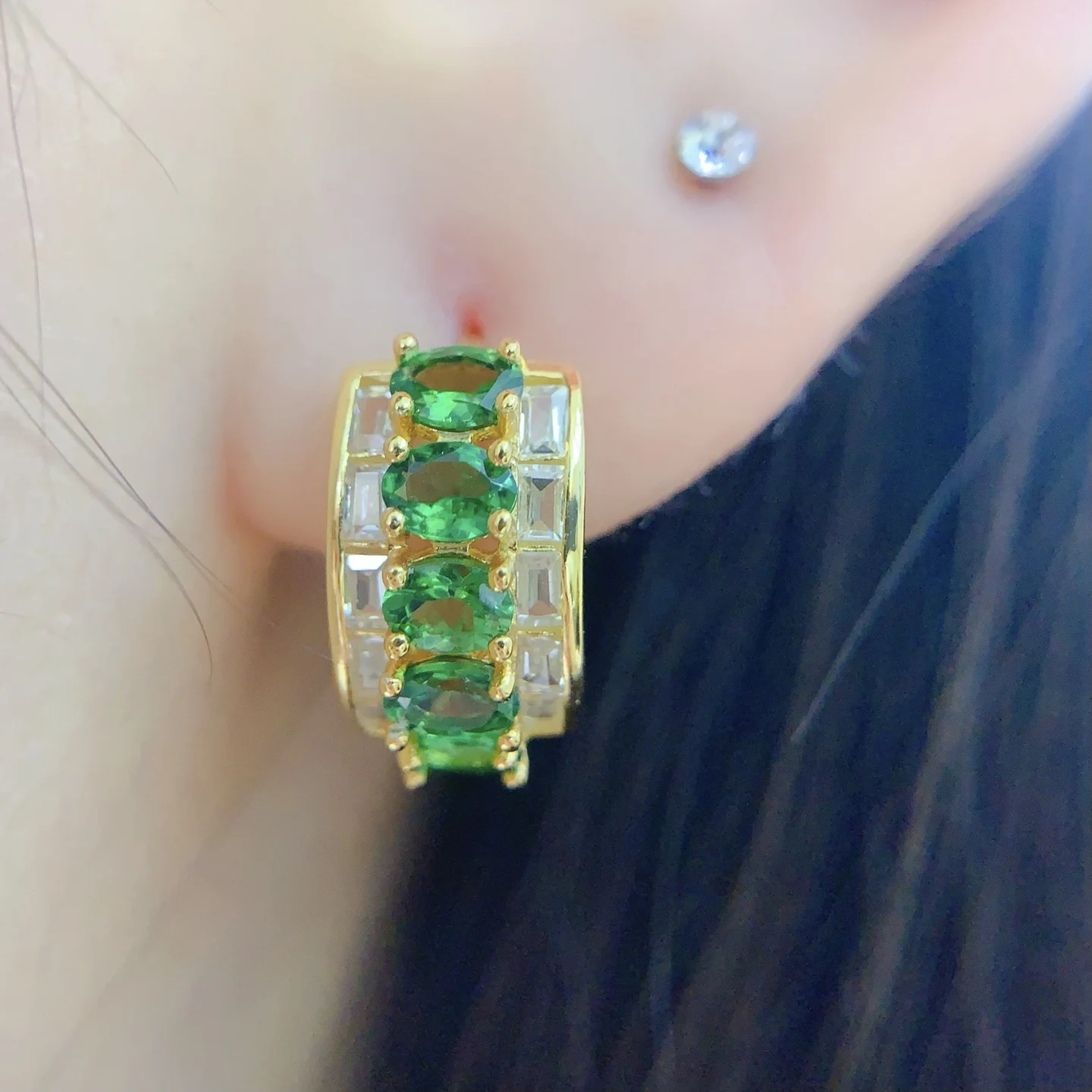 Natural Tsavorite Hoop Earrings - view 6