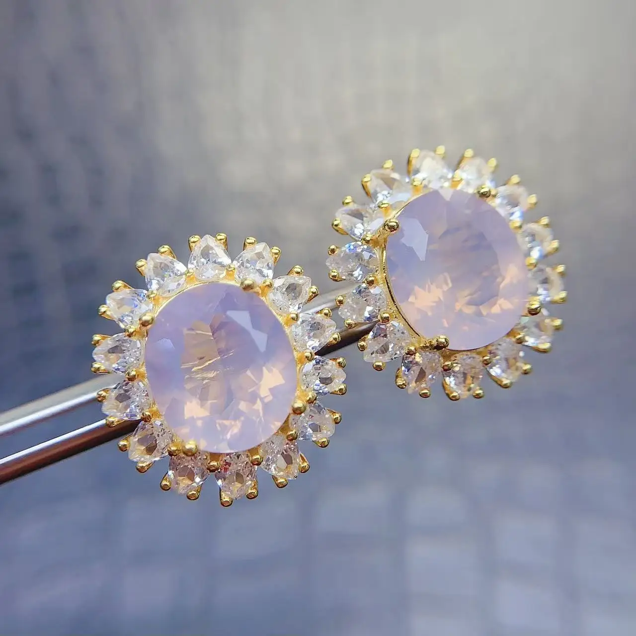 Natural Lavender Flower Halo Earrings - view 1