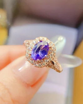 Natural Tanzanite Oval Halo Ring