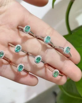 Natural Emerald Petite Halo Ring
