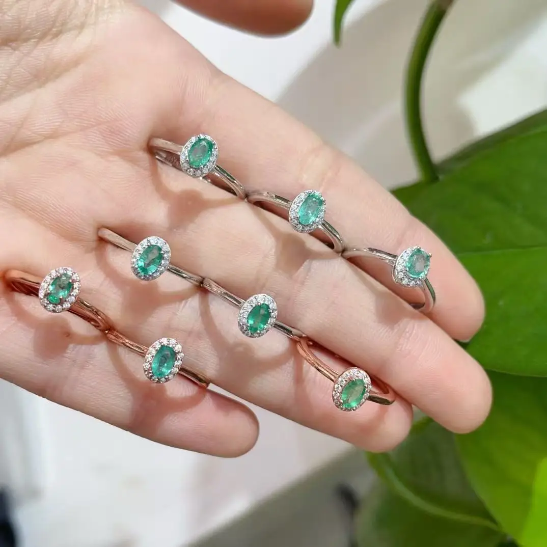 Natural Emerald Petite Halo Ring - view 2