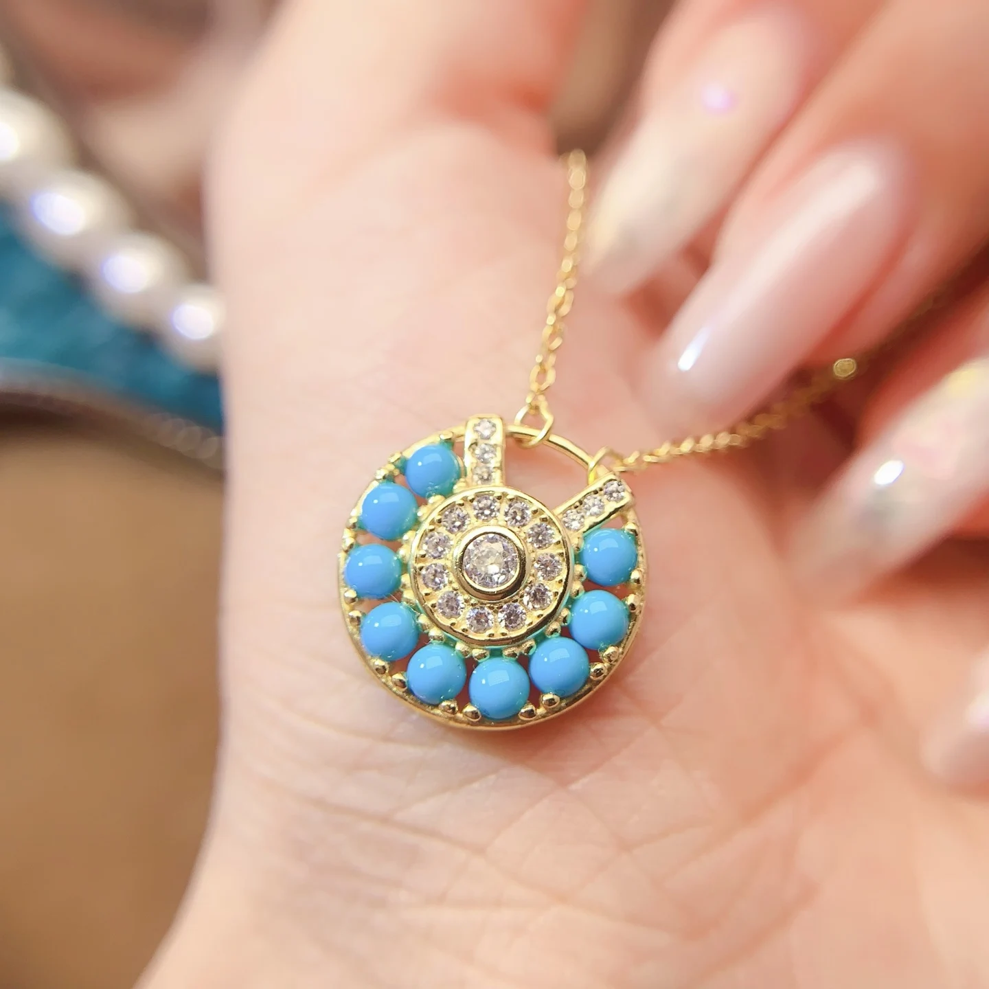Natural Turquoise Medallion Pendant Necklace - view 3