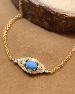 Natural Turquoise Oval Halo Bracelet