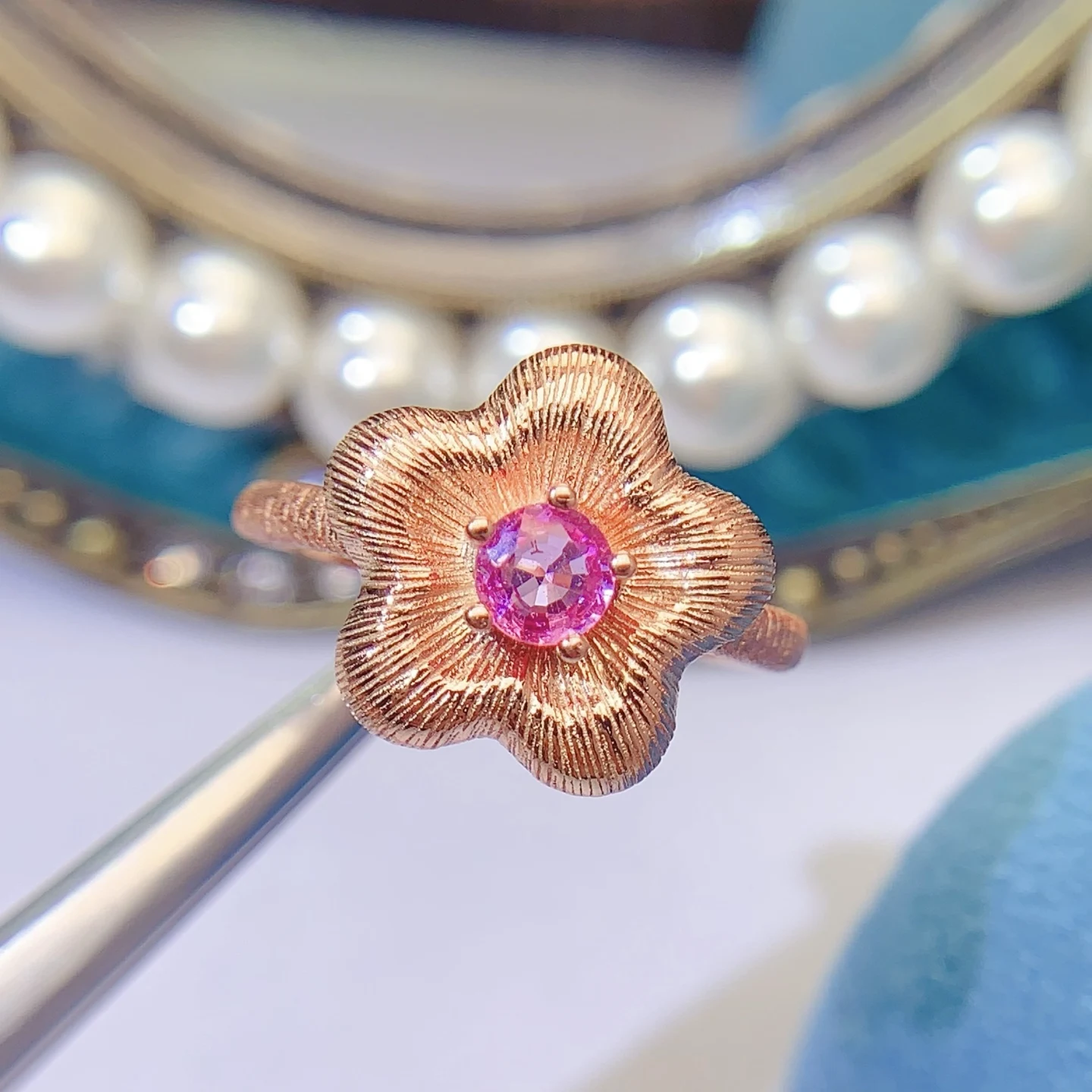 Natural Pink Sapphire Rose Ring - view 1
