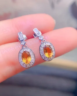 Natural Citrine Oval Drop Earrings