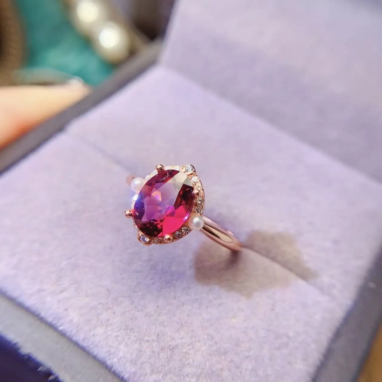 Natural Garnet Oval Accent Ring - view 3