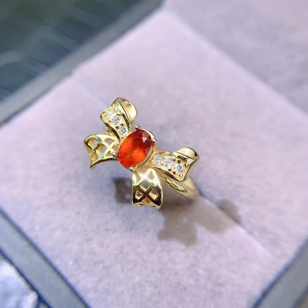 Natural Garnet Bow Ring - view 5