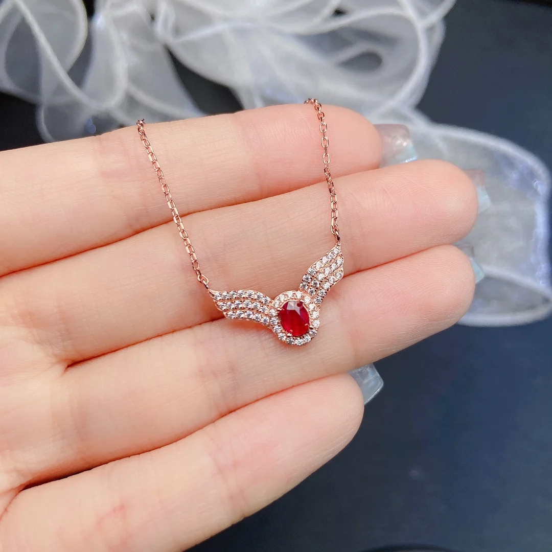 Natural Red Sapphire Chevron Pendant - view 2