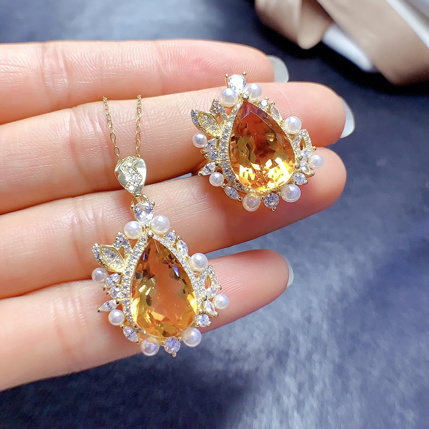 Natural Citrine Elegant Jewelry Set - view 2