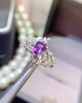 Natural Amethyst Classic Pear Ring