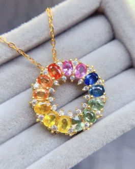 Natural Sapphire Wreath Pendant Necklace