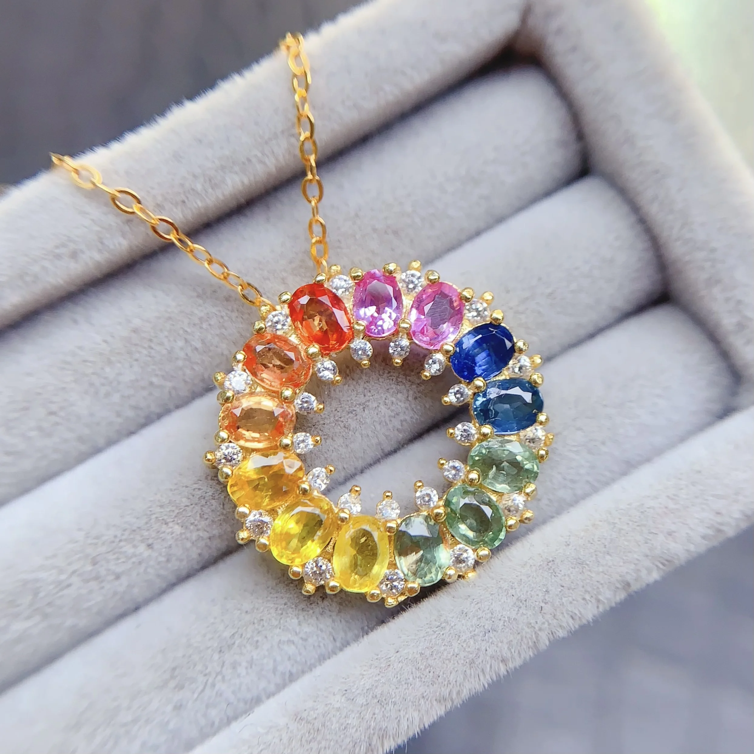 Natural Sapphire Wreath Pendant Necklace - view 1