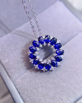Natural Blue Sapphire Wreath Pendant Necklace
