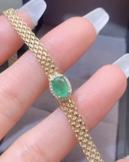 Natural Emerald Mesh Band Bracelet