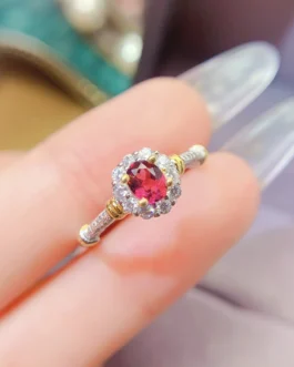 Natural Garnet Round Halo Ring