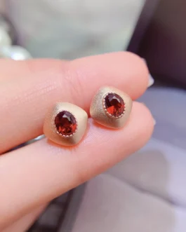Natural Garnet Oval Earrings