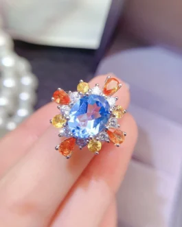 Natural Topaz Cluster Halo Ring