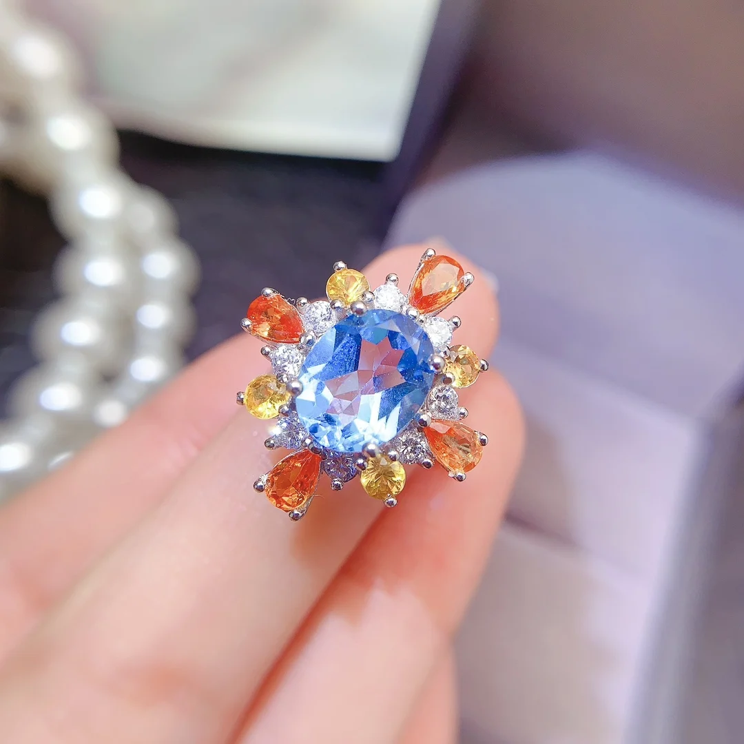 Natural Topaz Cluster Halo Ring - view 1