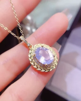 Natural Lavender Oval Halo Pendant