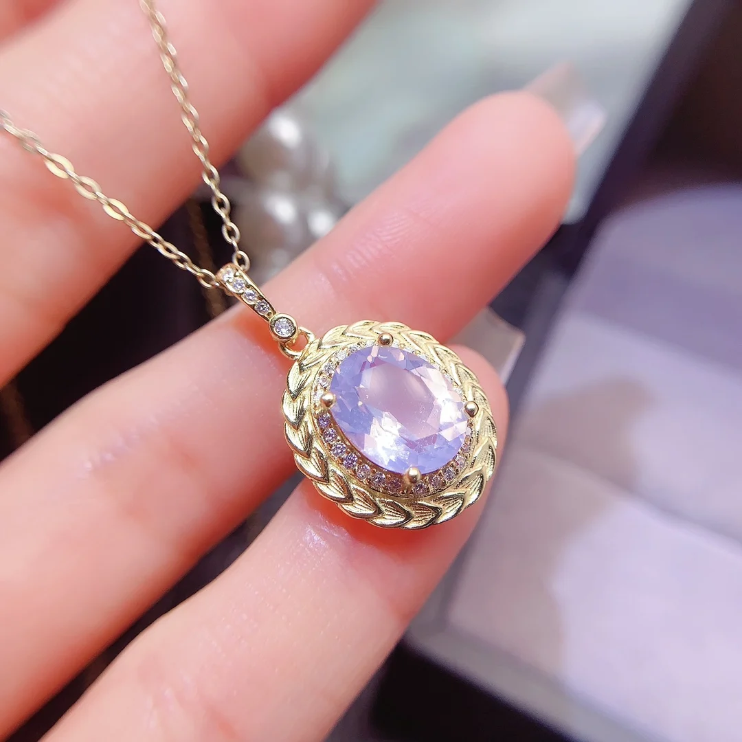 Natural Lavender Oval Halo Pendant - view 1