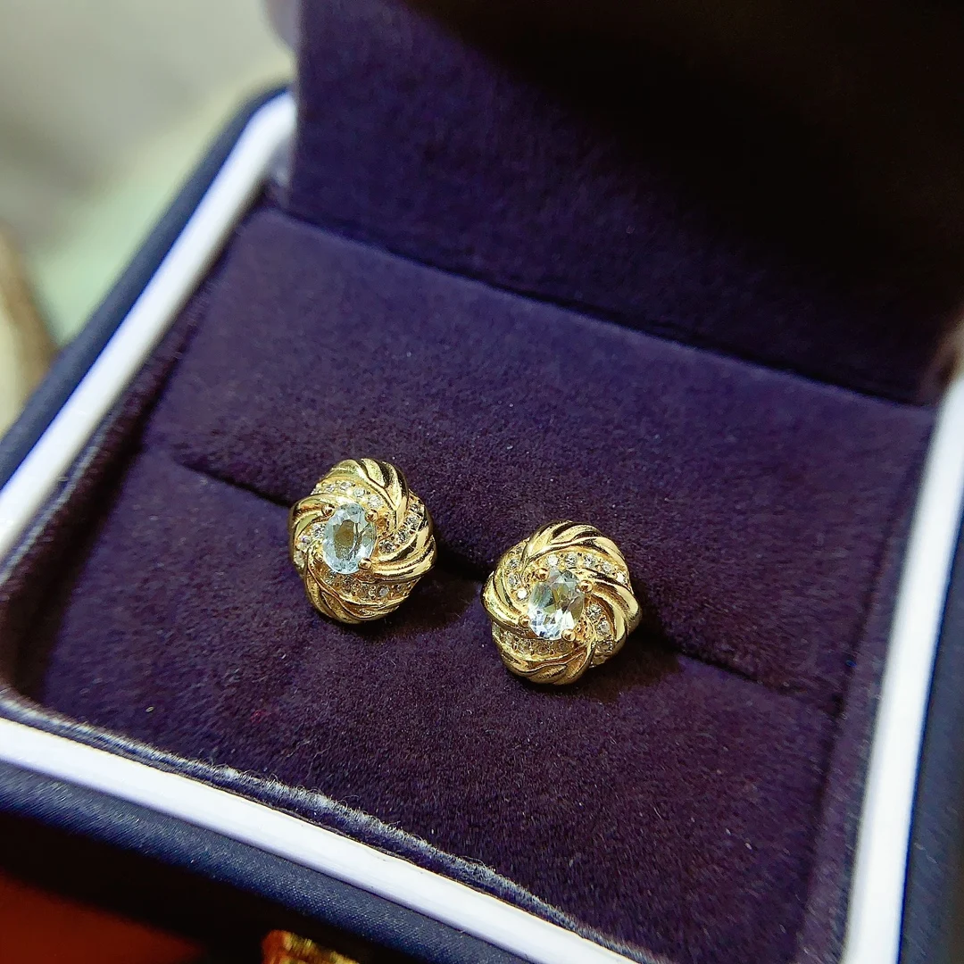 Natural Aquamarine Swirl Stud Earrings - view 5