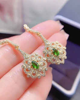 Natural Diopside Oval Stud Earrings