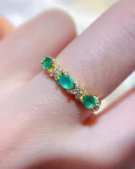 Natural Emerald Trio Gold Ring