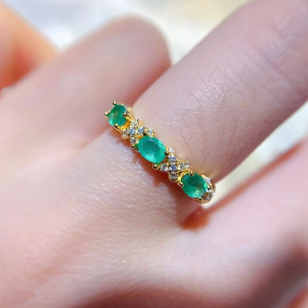 Natural Emerald Trio Gold Ring - view 1